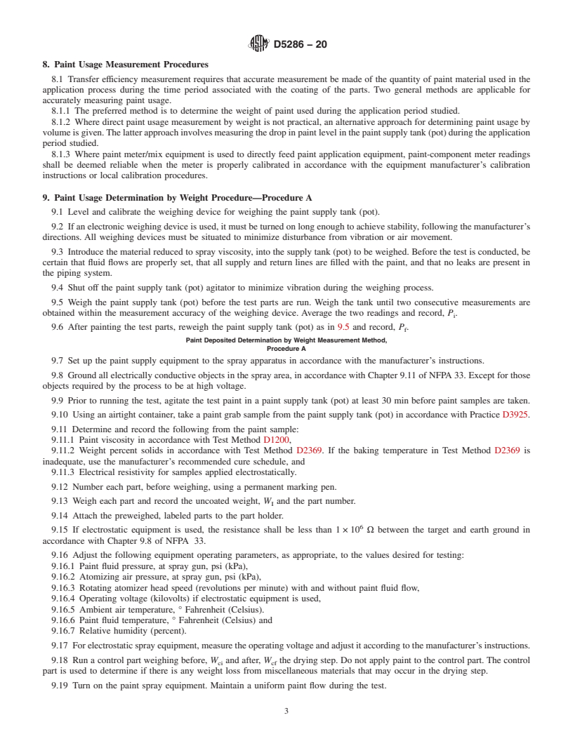 REDLINE ASTM D5286-20 - Standard Test Methods for Determination of Transfer Efficiency Under General Production   Conditions for Spray Application of Paints