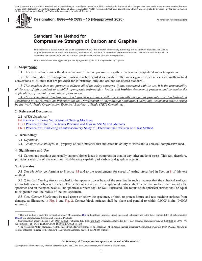 REDLINE ASTM C695-15(2020) - Standard Test Method for  Compressive Strength of Carbon and Graphite