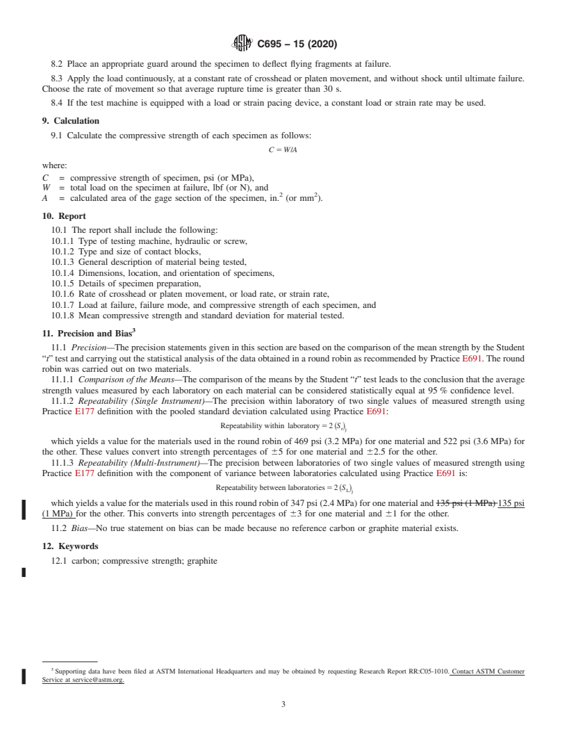 REDLINE ASTM C695-15(2020) - Standard Test Method for  Compressive Strength of Carbon and Graphite