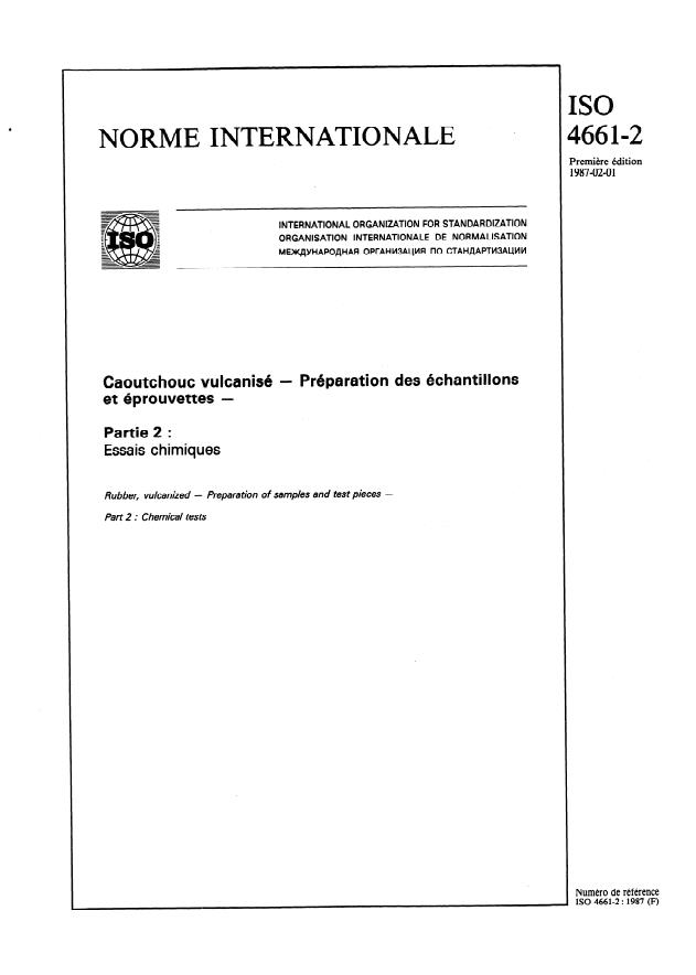 ISO 4661-2:1987 - Caoutchouc vulcanisé -- Préparation des échantillons et éprouvettes