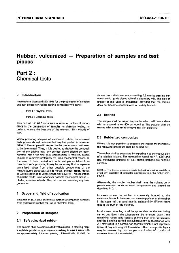 ISO 4661-2:1987 - Rubber, vulcanized -- Preparation of samples and test pieces