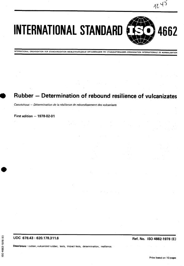 ISO 4662:1978 - Rubber -- Determination of rebound resilience of vulcanizates