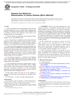 ASTM D4530-15(2020) ASTM D4530-15(2020) - Standard Test Method for Determination of Carbon Residue (Micro Method) - Page 1 preview
