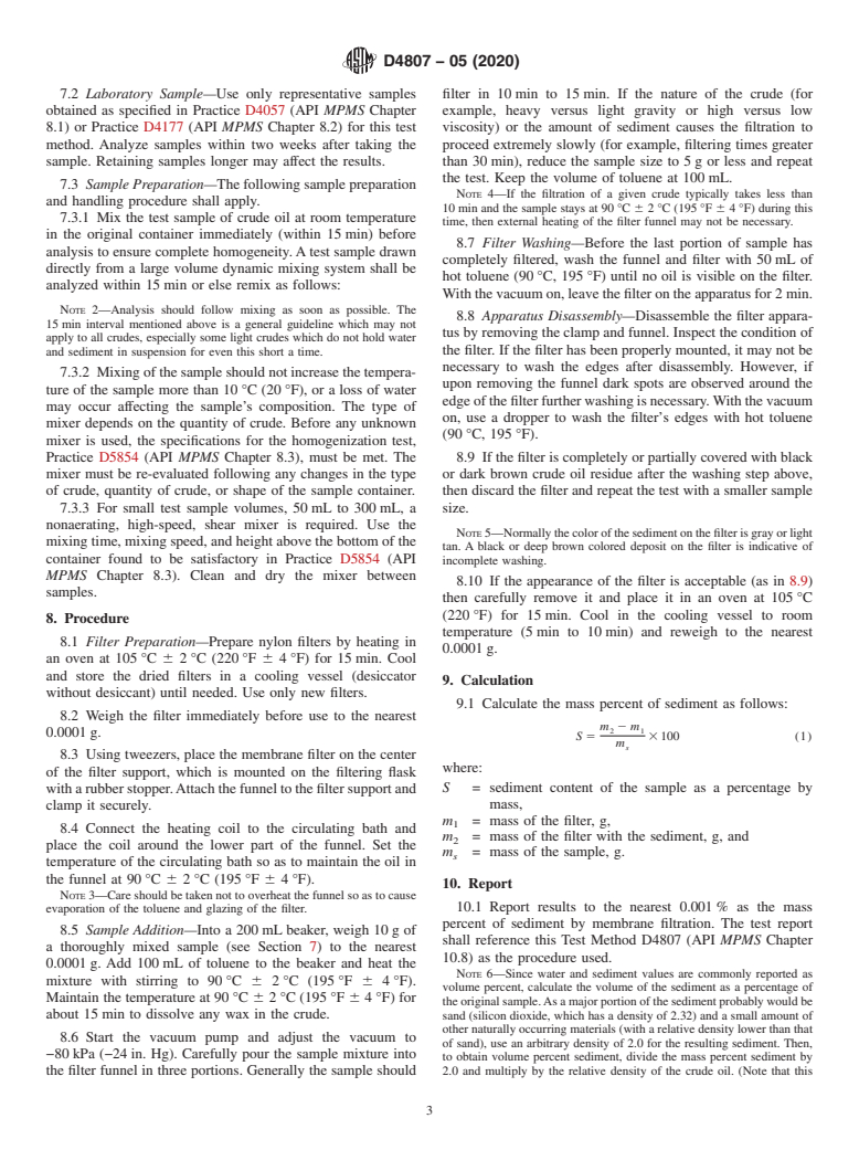 ASTM D4807-05(2020) - Standard Test Method for Sediment in Crude Oil by Membrane Filtration