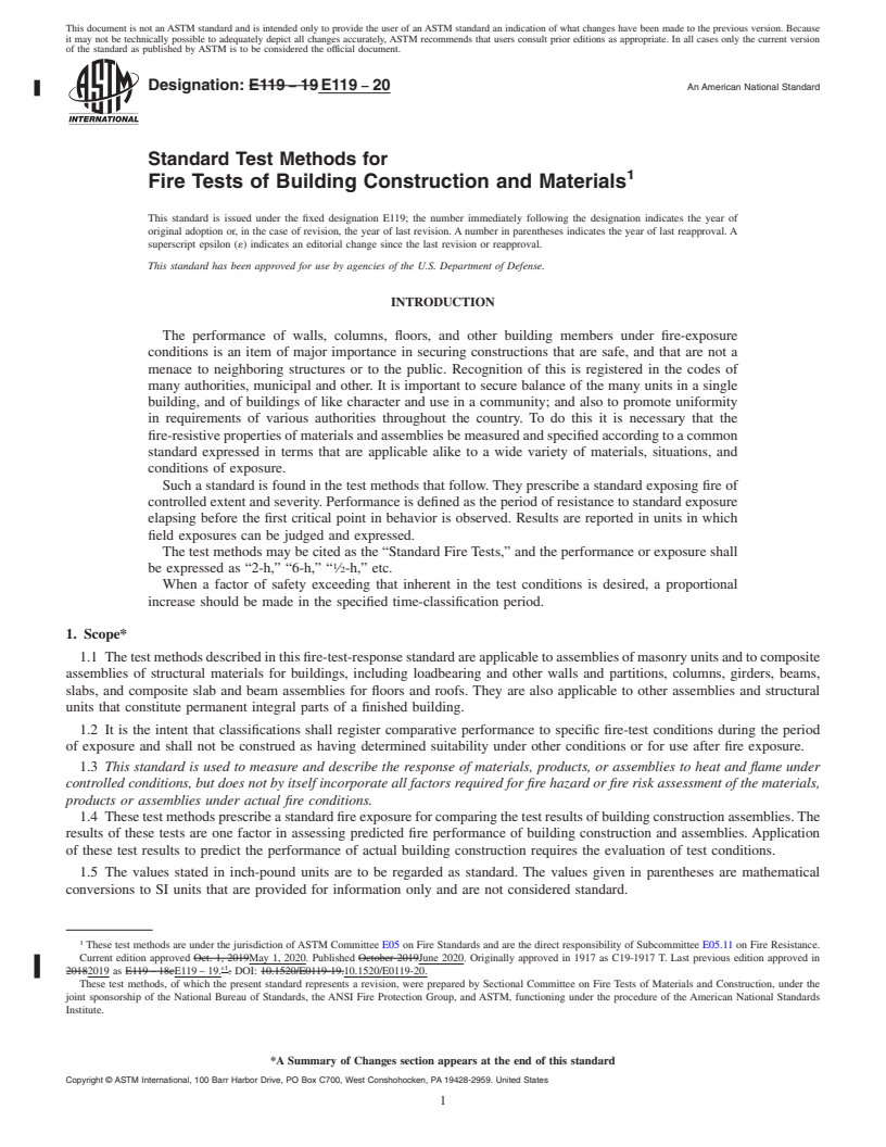 REDLINE ASTM E119-20 - Standard Test Methods for  Fire Tests of Building Construction and Materials