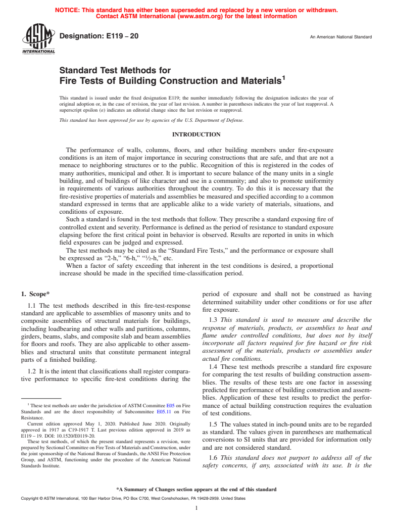 ASTM E119-20 - Standard Test Methods for  Fire Tests of Building Construction and Materials