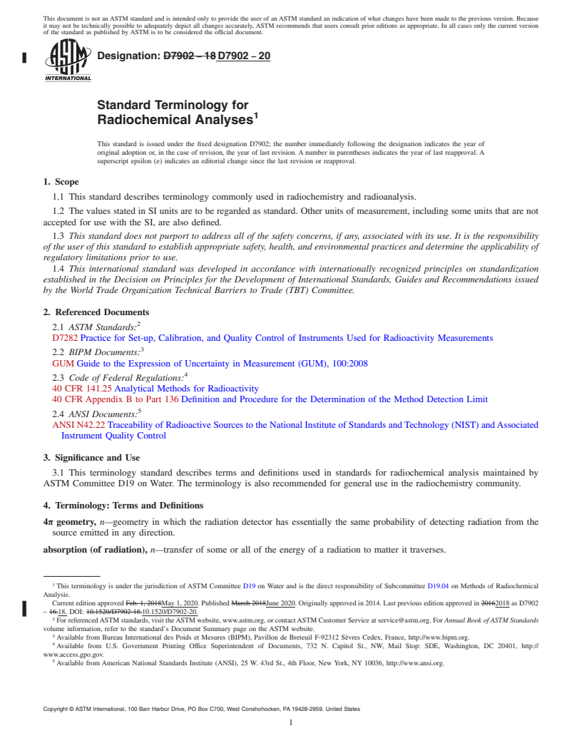 REDLINE ASTM D7902-20 - Standard Terminology for Radiochemical Analyses