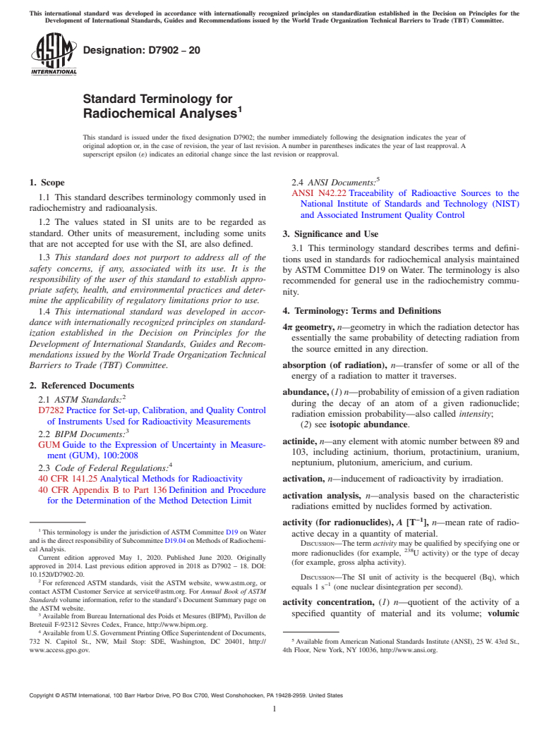 ASTM D7902-20 - Standard Terminology for Radiochemical Analyses