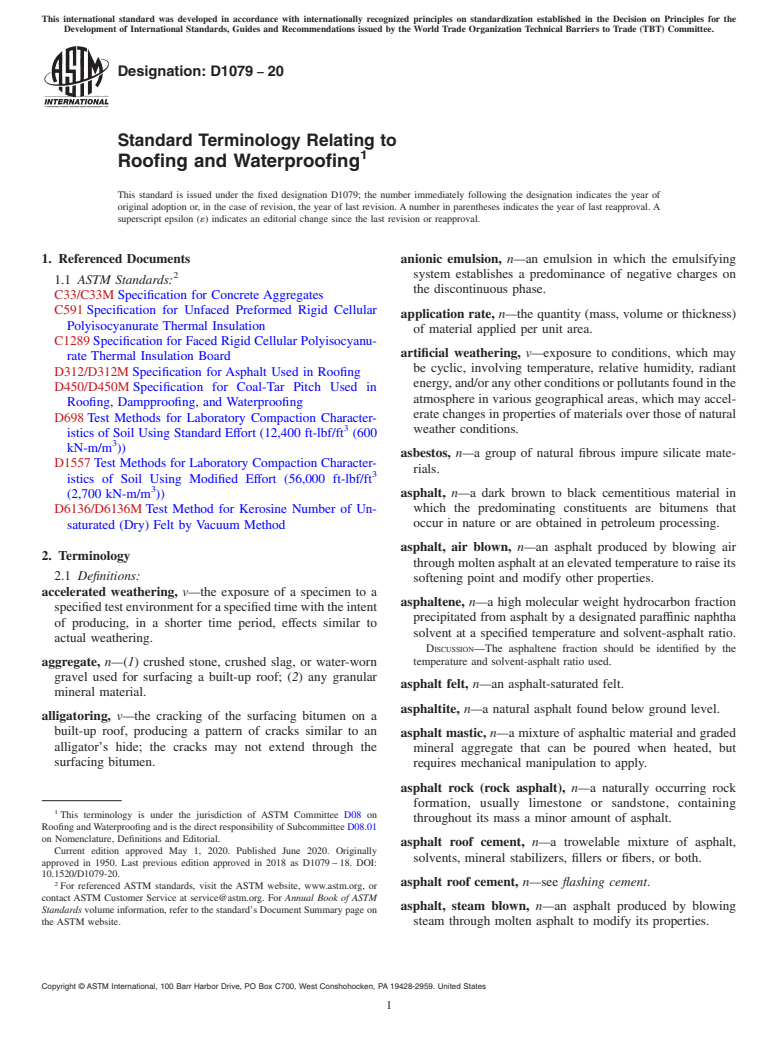 ASTM D1079-20 - Standard Terminology Relating to  Roofing and Waterproofing