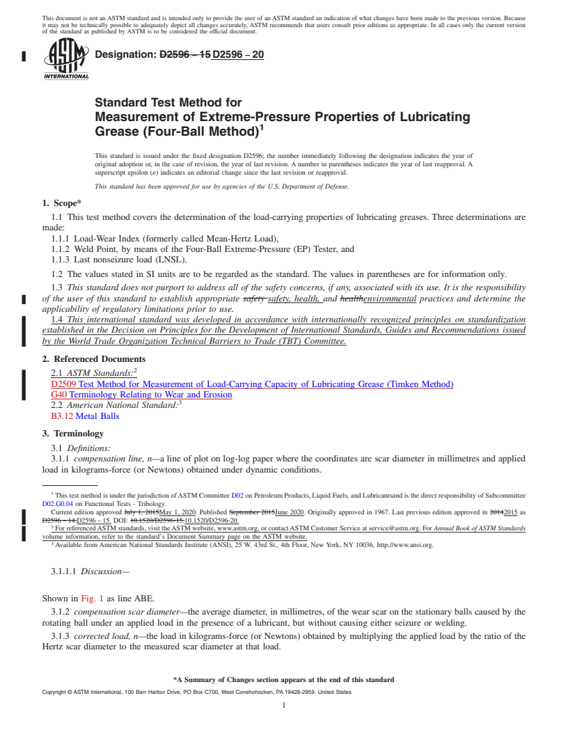 REDLINE ASTM D2596-20 - Standard Test Method for  Measurement of Extreme-Pressure Properties of Lubricating Grease   (Four-Ball Method)