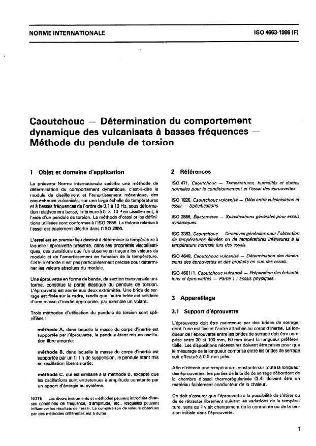 ISO 4663:1986 - Caoutchouc -- Détermination du comportement dynamique des vulcanisats a basses fréquences -- Méthode du pendule de torsion