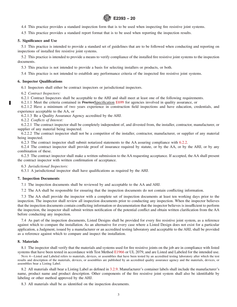 REDLINE ASTM E2393-20 - Standard Practice for On-Site Inspection of Installed Fire Resistive Joint Systems  and Perimeter Fire Barriers