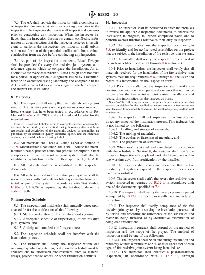 ASTM E2393-20 - Standard Practice for On-Site Inspection of Installed Fire Resistive Joint Systems  and Perimeter Fire Barriers