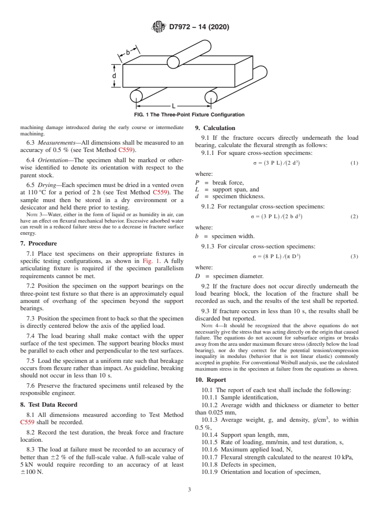 ASTM D7972-14(2020) - Standard Test Method for Flexural Strength of Manufactured Carbon and Graphite Articles  Using Three-Point Loading at Room Temperature