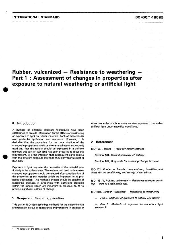 ISO 4665-1:1985 - Rubber, vulcanized -- Resistance to weathering