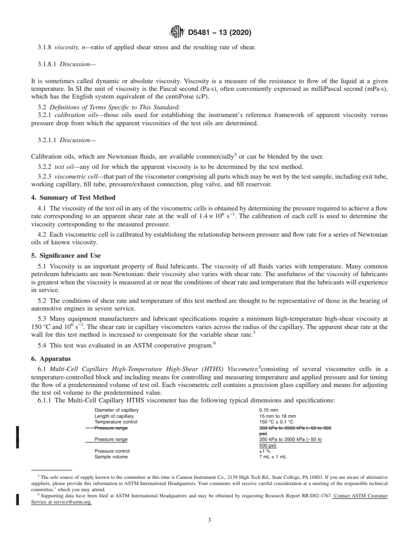 REDLINE ASTM D5481-13(2020) - Standard Test Method for  Measuring Apparent Viscosity at High-Temperature and High-Shear   Rate by Multicell Capillary Viscometer