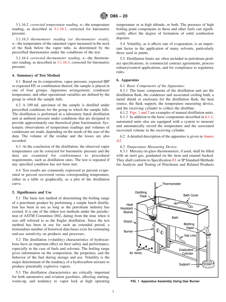 ASTM D86-20 - Standard Test Method for Distillation of Petroleum Products and Liquid Fuels at Atmospheric  Pressure