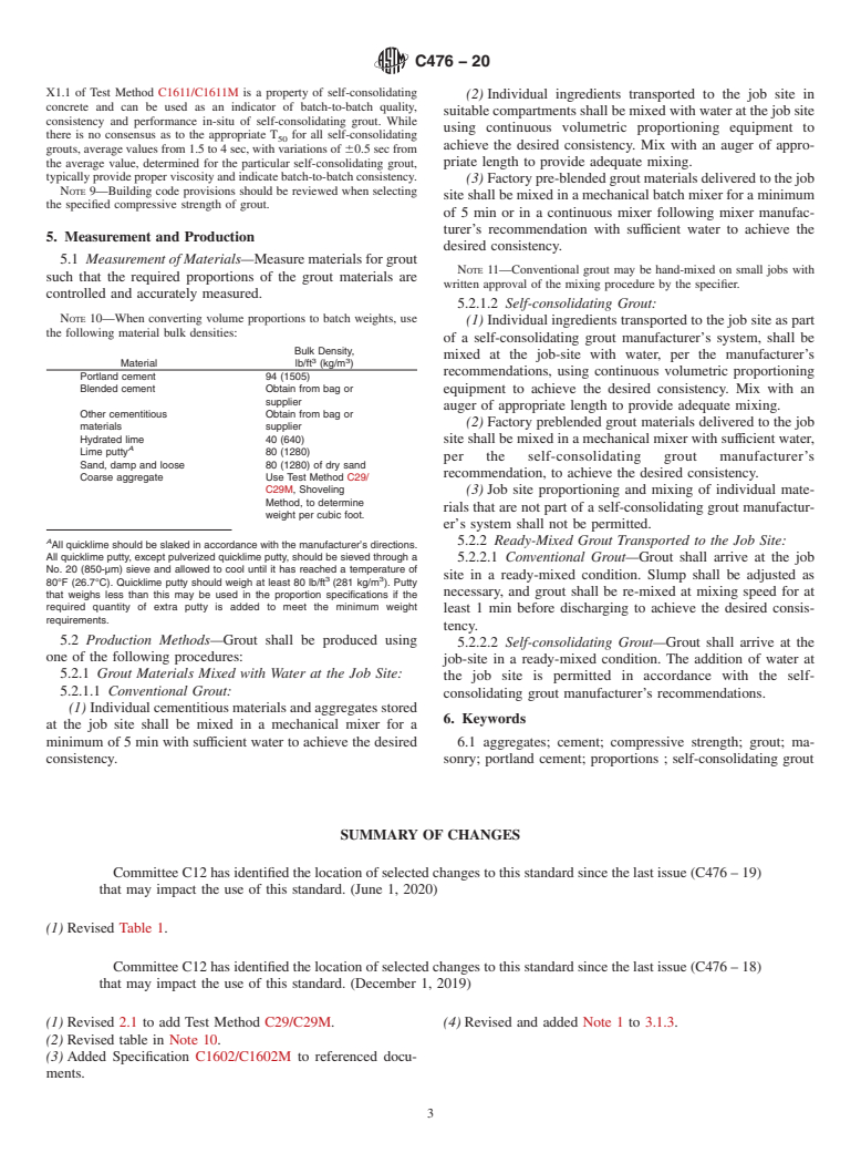 ASTM C476-20 - Standard Specification for  Grout for Masonry