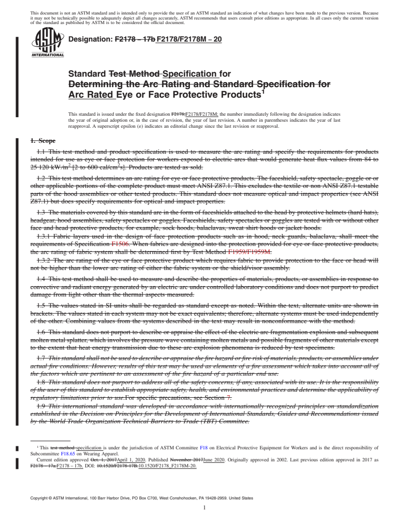 REDLINE ASTM F2178/F2178M-20 - Standard Specification for  Arc Rated Eye or Face Protective Products