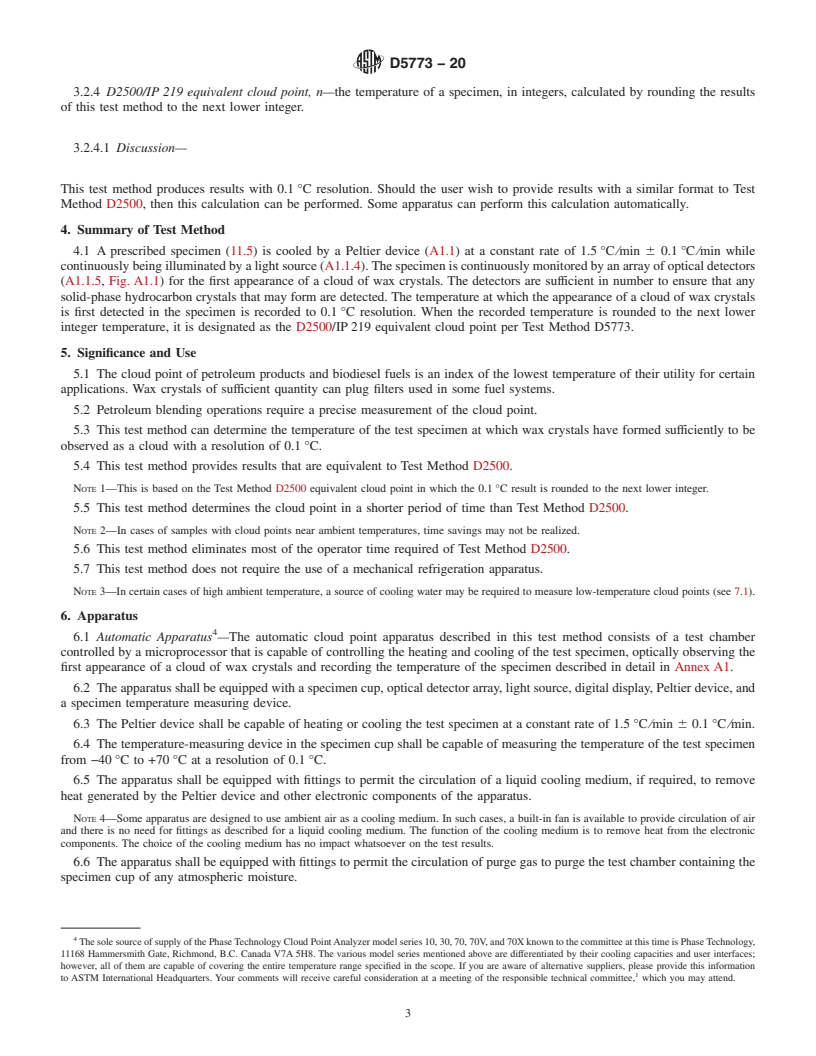 REDLINE ASTM D5773-20 - Standard Test Method for  Cloud Point of Petroleum Products and Liquid Fuels (Constant  Cooling Rate Method)