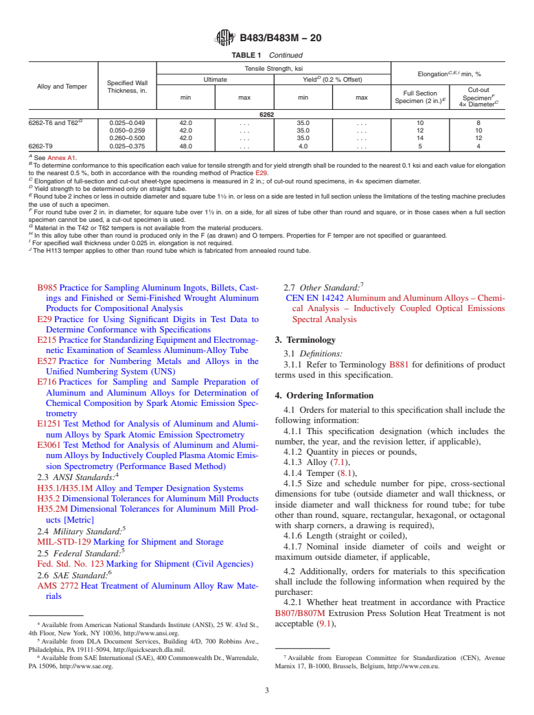 ASTM B483/B483M-20 - Standard Specification for Aluminum and Aluminum-Alloy Drawn Tube and Drawn Pipe for General  Purpose Applications