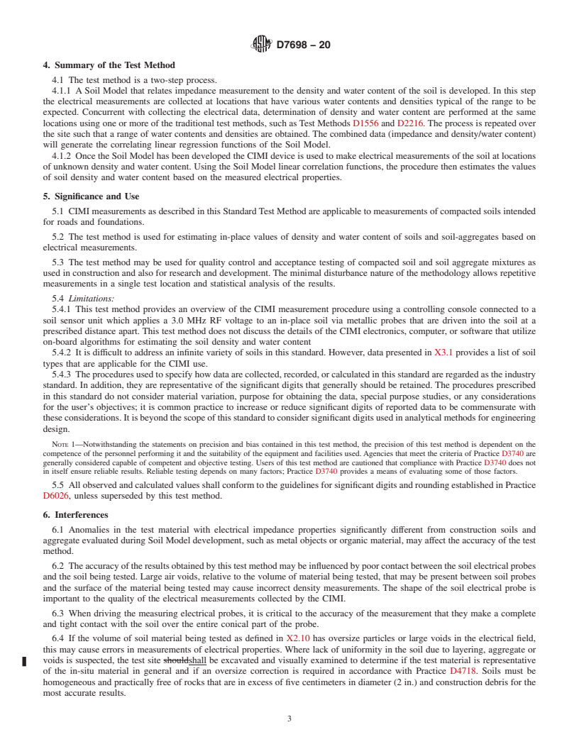 REDLINE ASTM D7698-20 - Standard Test Method for In-Place Estimation of Density and Water Content of Soil and  Aggregate by Correlation with Complex Impedance Method