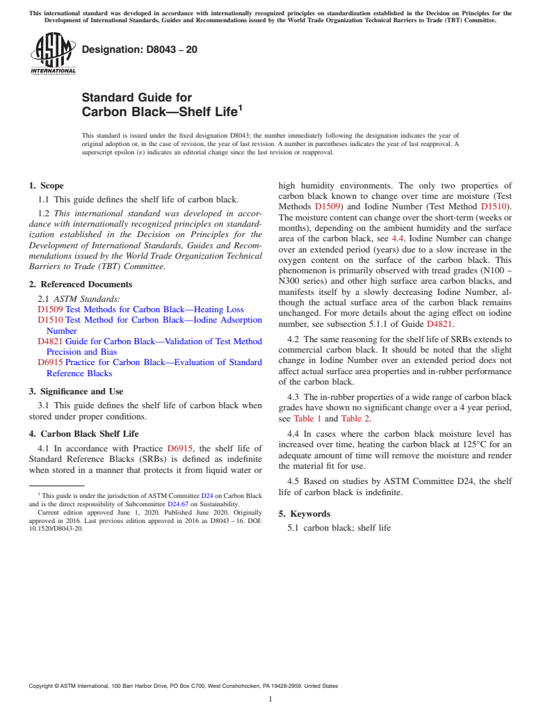 ASTM D8043-20 - Standard Guide for Carbon Black—Shelf Life