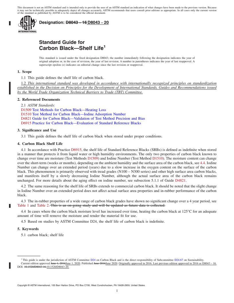 REDLINE ASTM D8043-20 - Standard Guide for Carbon Black—Shelf Life