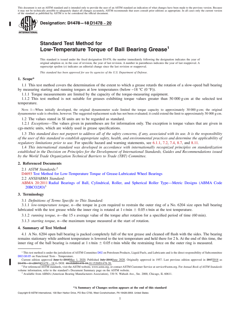 REDLINE ASTM D1478-20 - Standard Test Method for  Low-Temperature Torque of Ball Bearing Grease