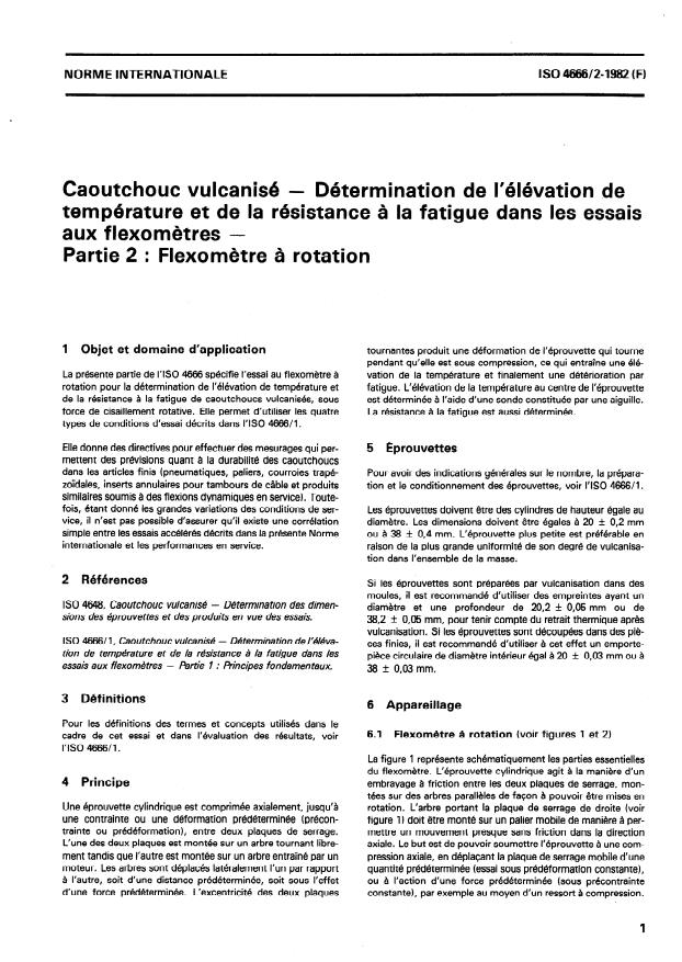 ISO 4666-2:1982 - Caoutchouc vulcanisé -- Détermination de l'élévation de température et de la résistance a la fatigue dans les essais aux flexometres