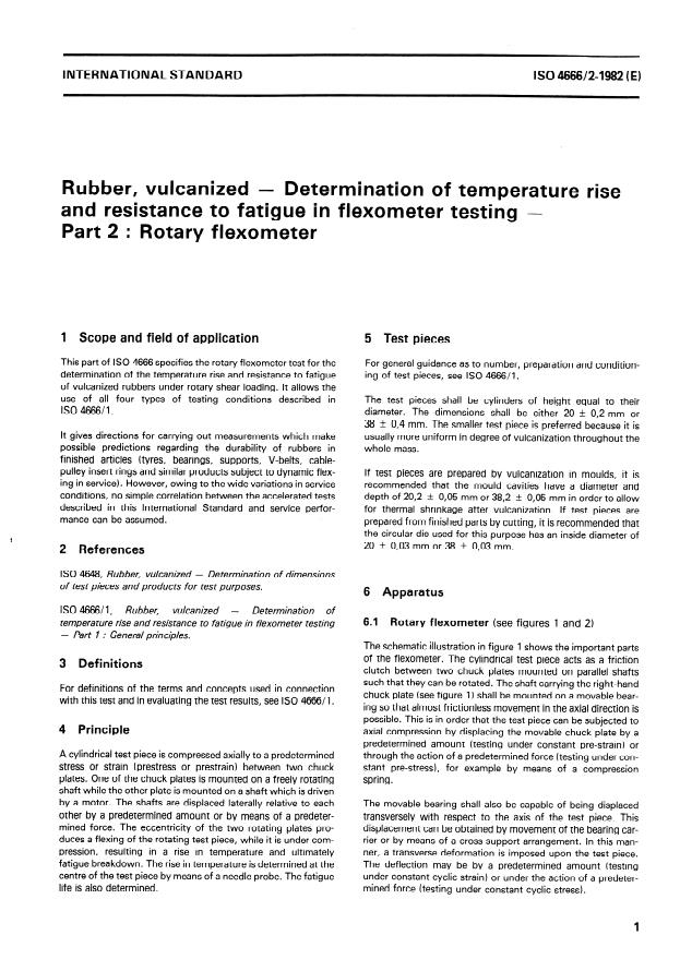 ISO 4666-2:1982 - Rubber, vulcanized -- Determination of temperature rise and resistance to fatigue in flexometer testing