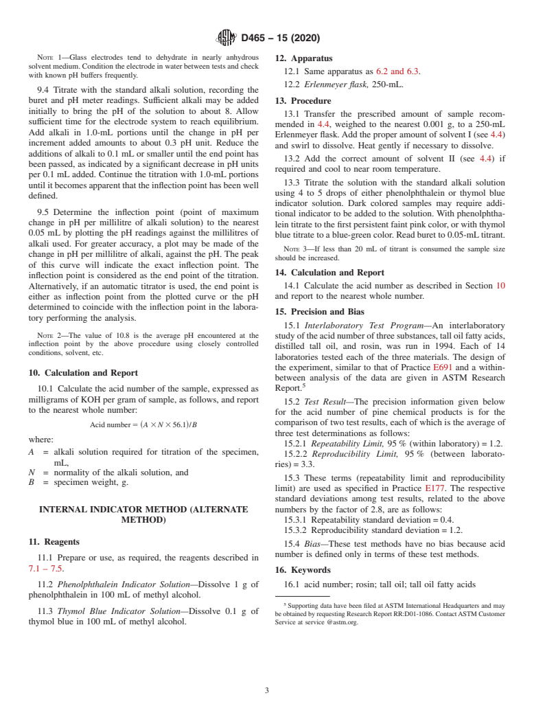 ASTM D465-15(2020) - Standard Test Methods for Acid Number of Pine Chemical Products Including Tall Oil and   Other Related  Products