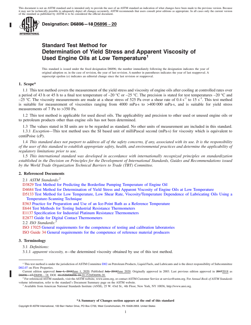 REDLINE ASTM D6896-20 - Standard Test Method for Determination of Yield Stress and Apparent Viscosity of Used  Engine Oils at Low Temperature