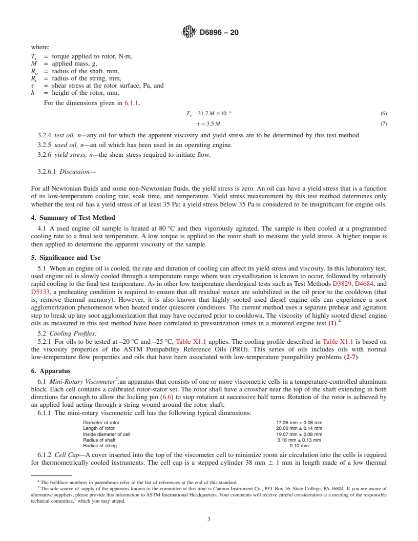 REDLINE ASTM D6896-20 - Standard Test Method for Determination of Yield Stress and Apparent Viscosity of Used  Engine Oils at Low Temperature