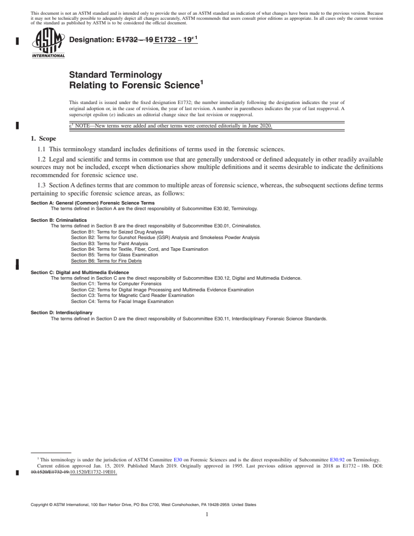 REDLINE ASTM E1732-19e1 - Standard Terminology  Relating to Forensic Science