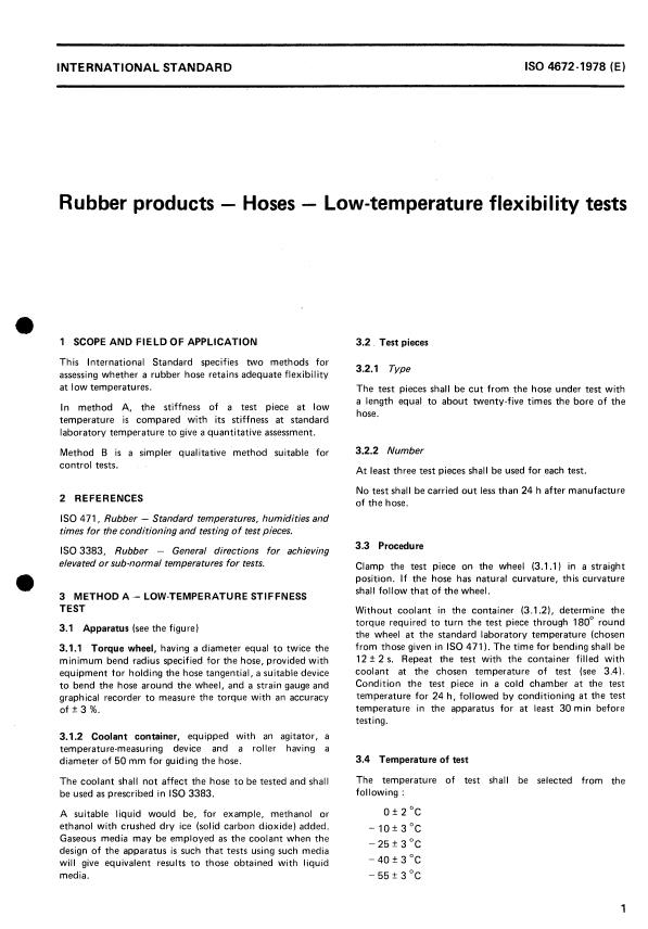 ISO 4672:1978 - Rubber products -- Hoses -- Low-temperature flexibility tests