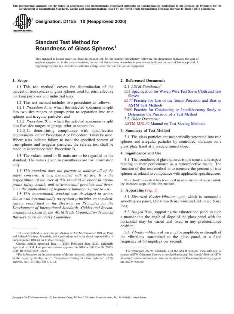 ASTM D1155-10(2020) - Standard Test Method for Roundness of Glass Spheres