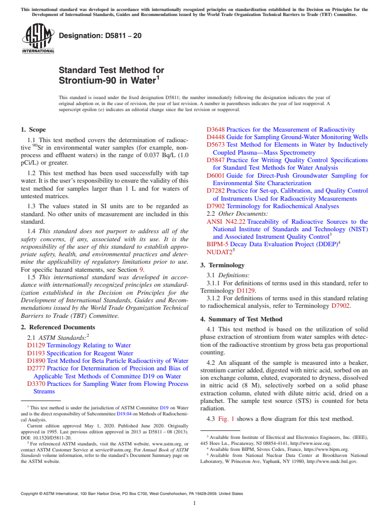 ASTM D5811-20 - Standard Test Method for  Strontium-90 in Water