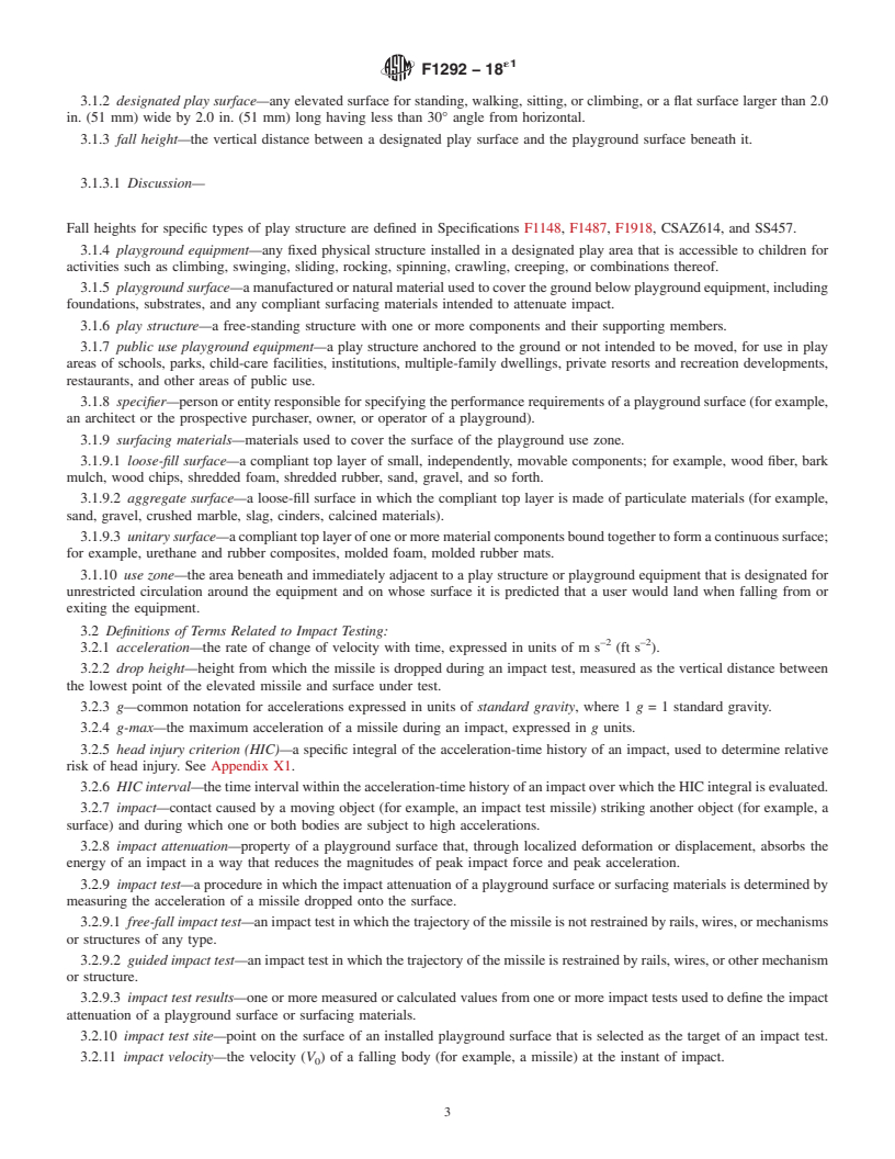 REDLINE ASTM F1292-18e1 - Standard Specification for Impact Attenuation of Surfacing Materials Within the Use Zone  of Playground Equipment