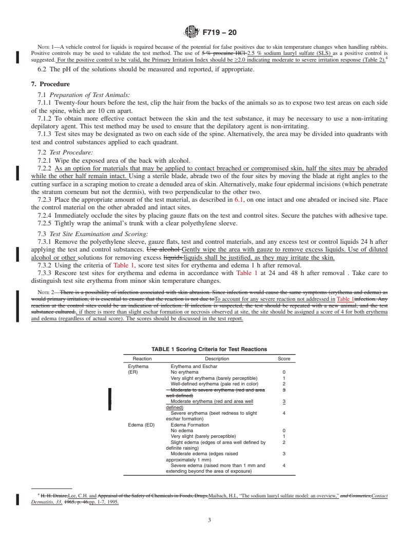 REDLINE ASTM F719-20 - Standard Practice for  Testing Materials in Rabbits for Primary Skin Irritation