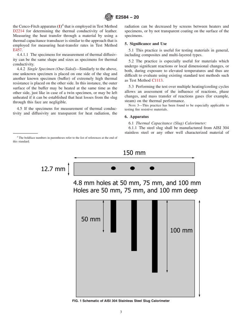 ASTM E2584-20 - Standard Practice for  Thermal Conductivity of Materials Using a Thermal Capacitance  (Slug) Calorimeter