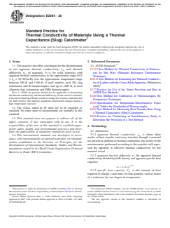 ASTM E2584-20 ASTM E2584-20 - Standard Practice for Thermal Conductivity of Materials Using a Thermal Capacitance (Slug) Calorimeter - Page 1 preview