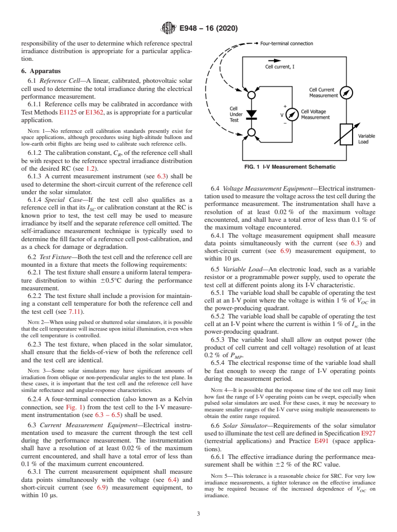 ASTM E948-16(2020) - Standard Test Method for  Electrical Performance of Photovoltaic Cells Using Reference  Cells  Under Simulated Sunlight