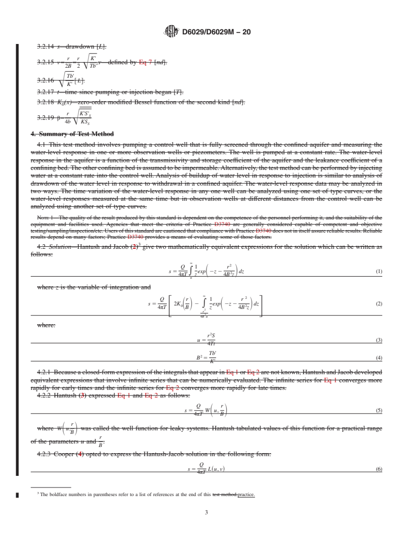 REDLINE ASTM D6029/D6029M-20 - Standard Practice for (Analytical Procedures) Determining Hydraulic Properties of  a Confined Aquifer and a Leaky Confining Bed with Negligible Storage  by the Hantush-Jacob Method