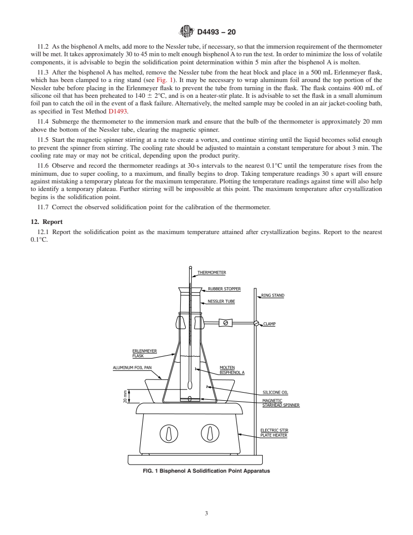 REDLINE ASTM D4493-20 - Standard Test Method for Solidification Point of Bisphenol A<brk/>(4,4<emph type="ital"  >′</emph>-Isopropylidenediphenol)