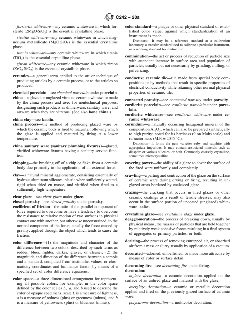 Astm C242-20a - Standard Terminology Of Ceramic Whitewares And Related 