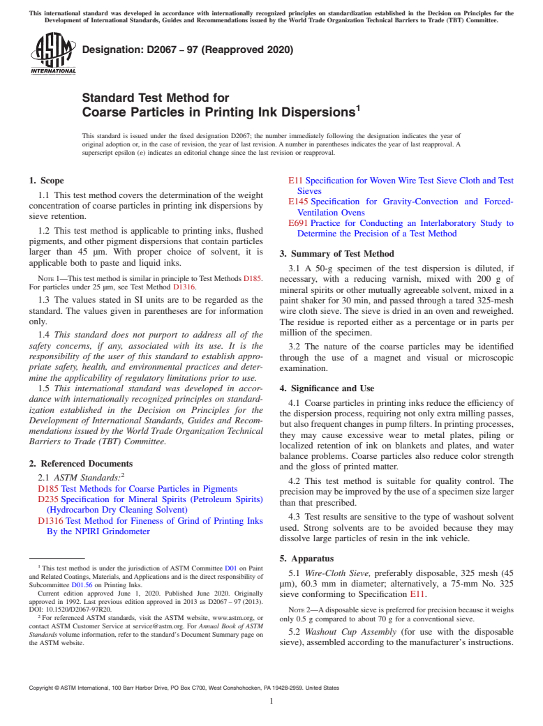 ASTM D2067-97(2020) - Standard Test Method for Coarse Particles in Printing Ink Dispersions