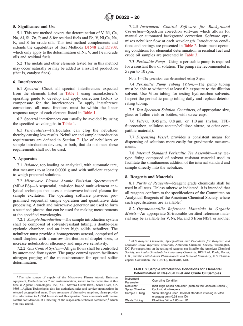 ASTM D8322-20 - Standard Test Method for Determination of Elements in Residual Fuels and Crude Oils  by Microwave Plasma Atomic Emission Spectroscopy (MP-AES)