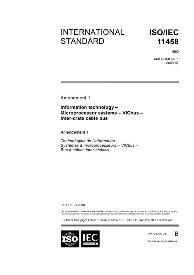 ISO/IEC 11458:1993/AMD1:2000 - Amendment 1 - Information technology - Microprocessor systems - VICbus: Inter-crate cable bus