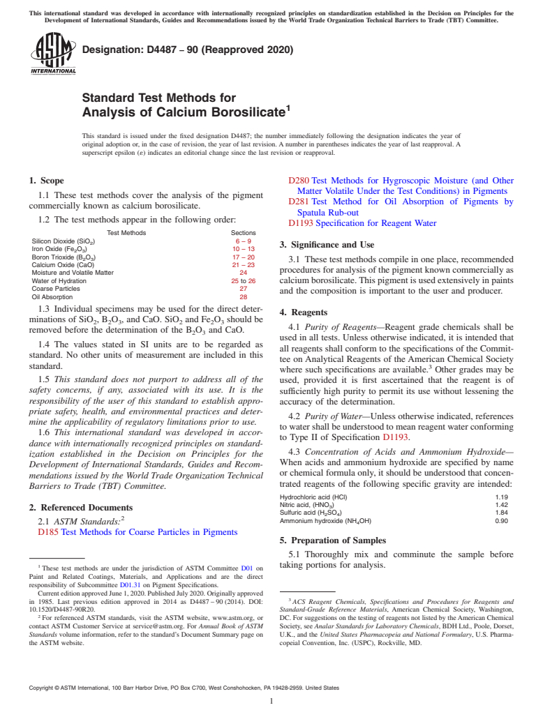 ASTM D4487-90(2020) - Standard Test Methods for Analysis of Calcium Borosilicate